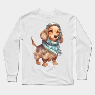 Watercolor Cozy Dachshund Dog Long Sleeve T-Shirt